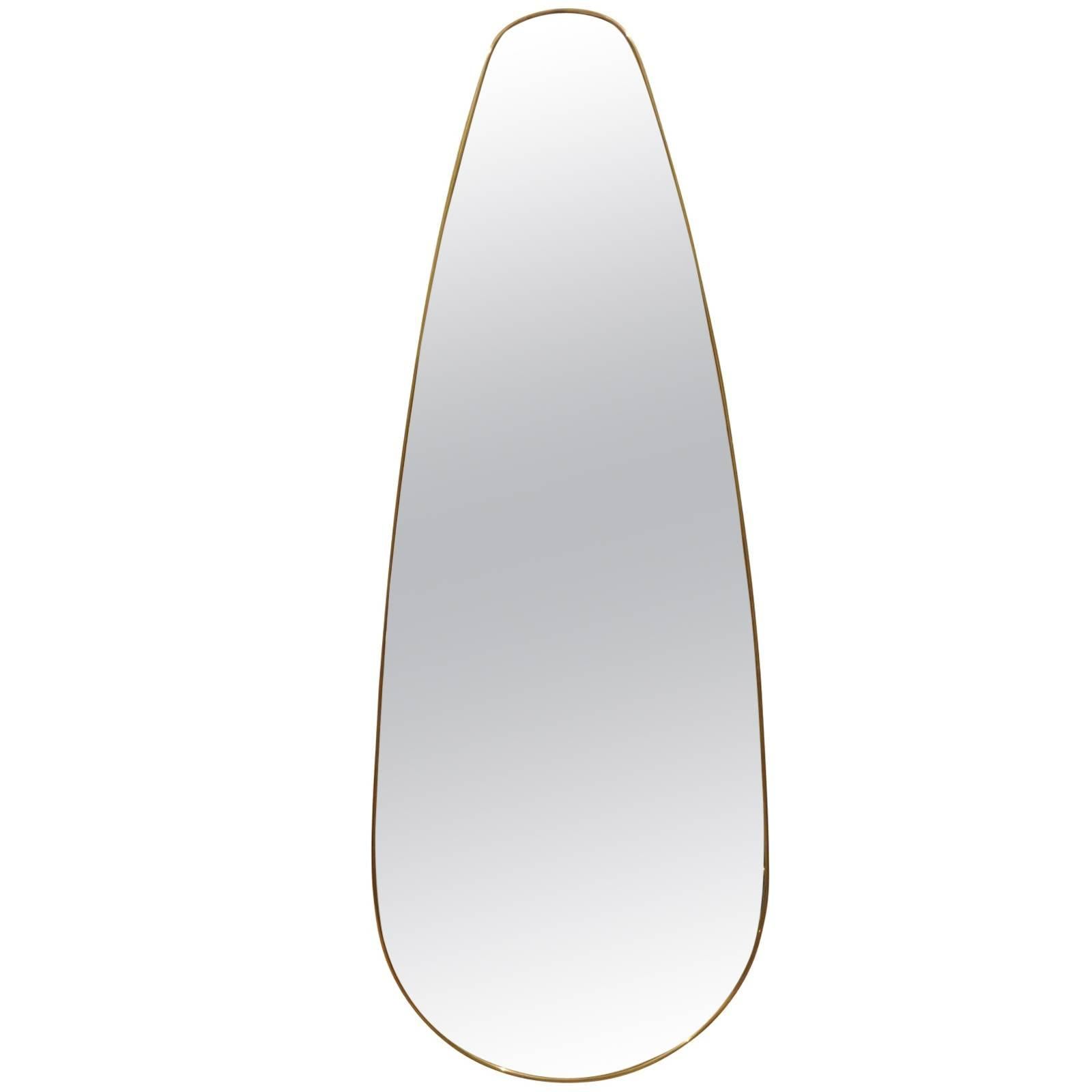 Vintage Italian 1970s Unusual Oval Tall Teardrop Shaped Mirror with Brass Frame