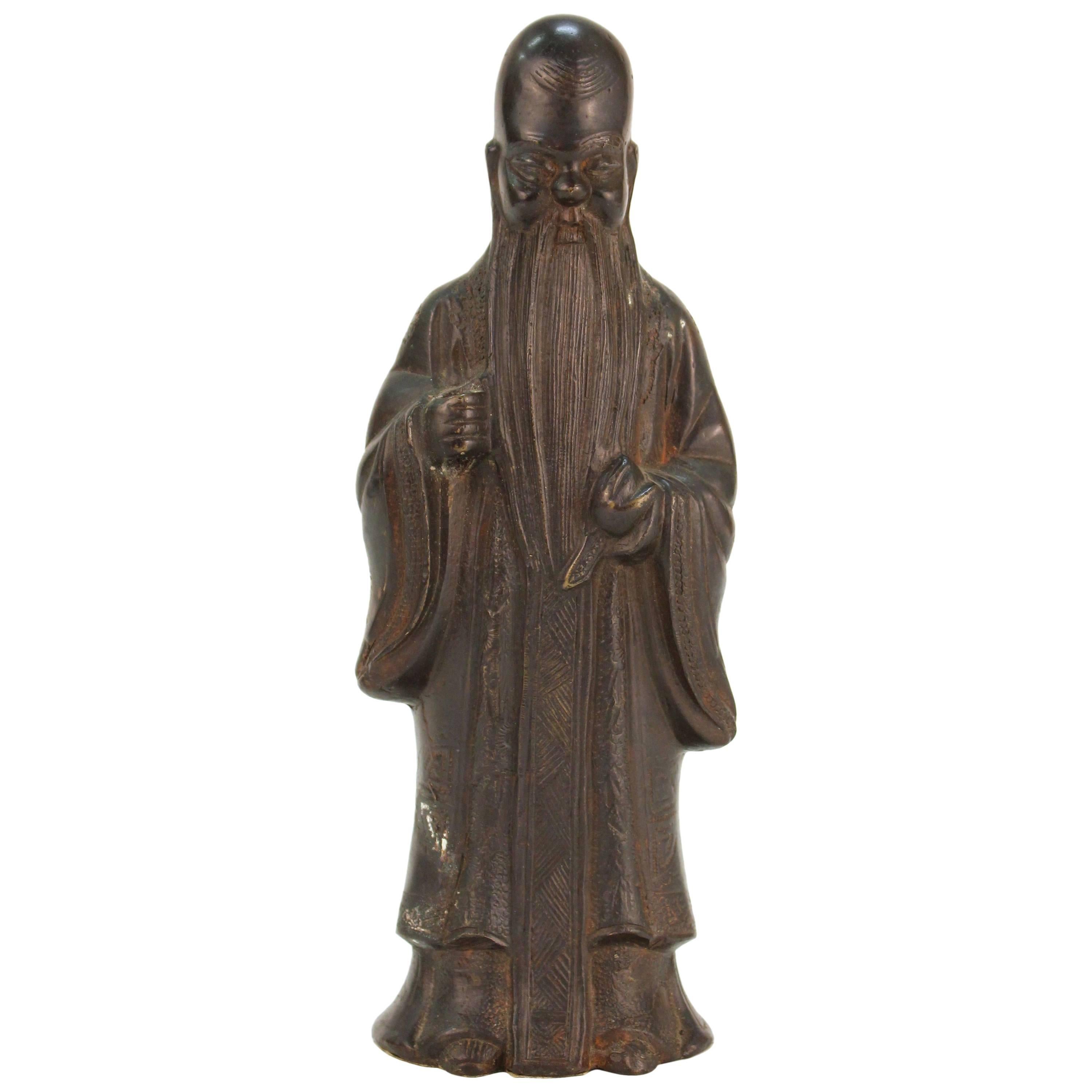 Chinese Shou Longevity God in Bronzed Brass