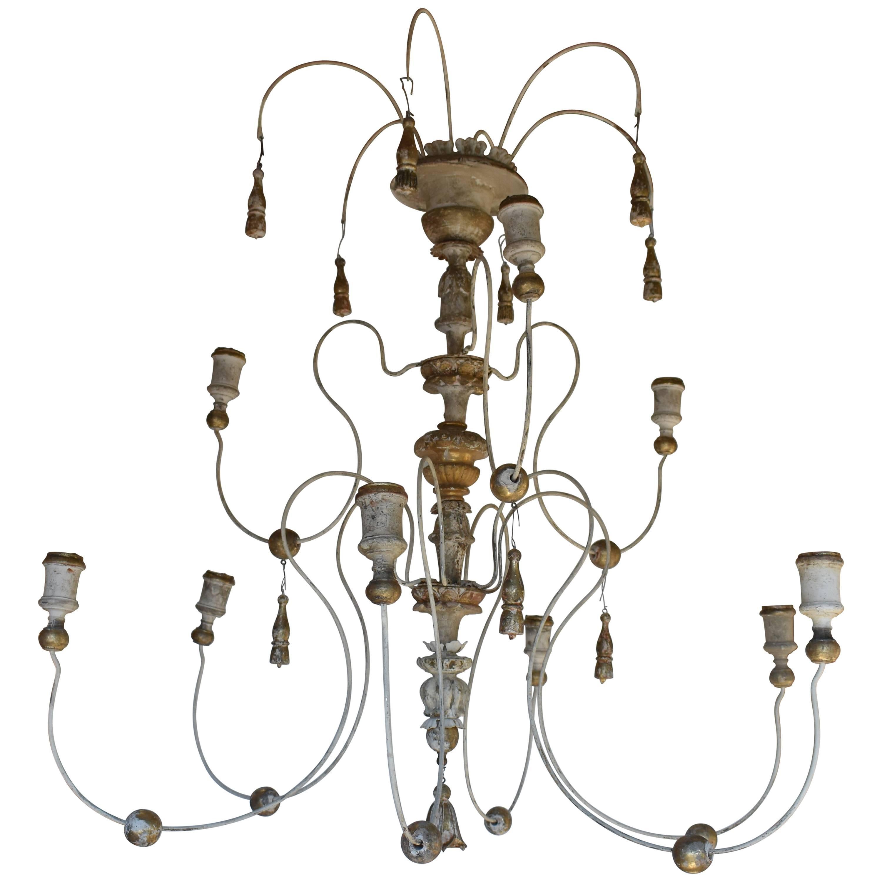 Large Italian Wood Fragment Chandelier