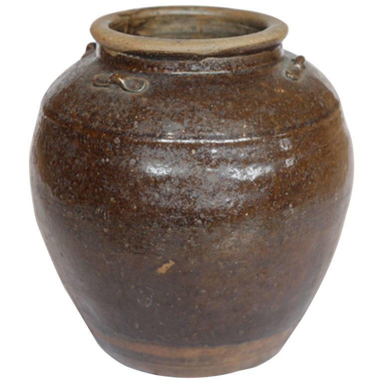 19th Century South East Asia Brown Glazed Pottery Storage Jar, circa