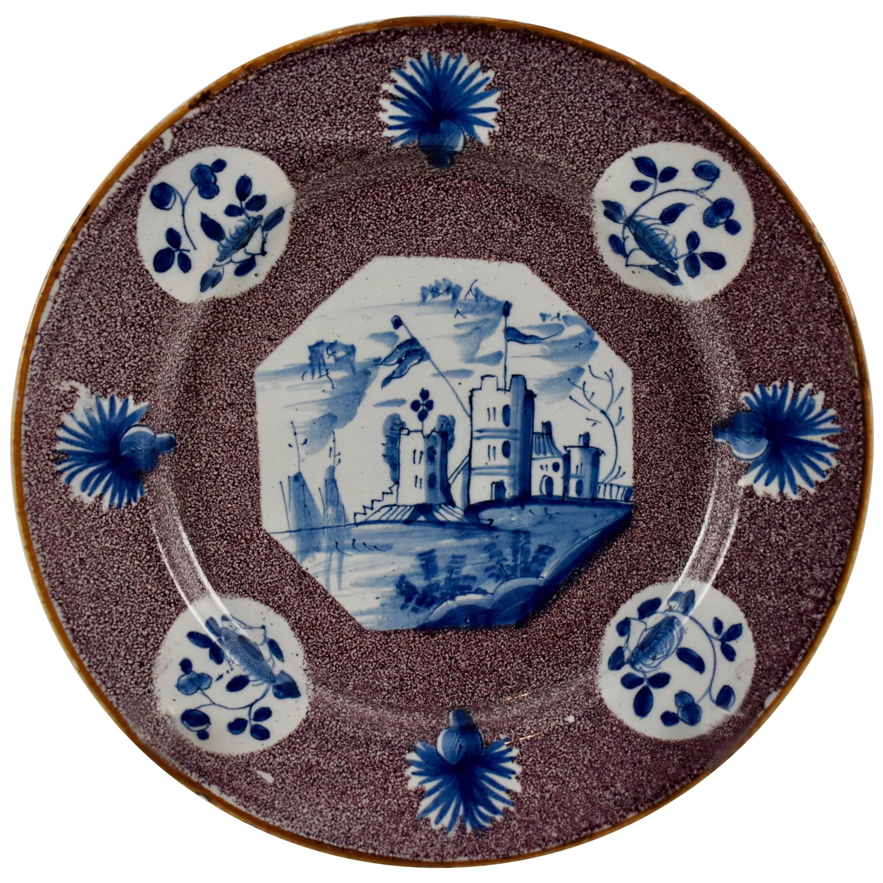 18th Century English Bristol Delftware Blue and Deep Manganese Plate