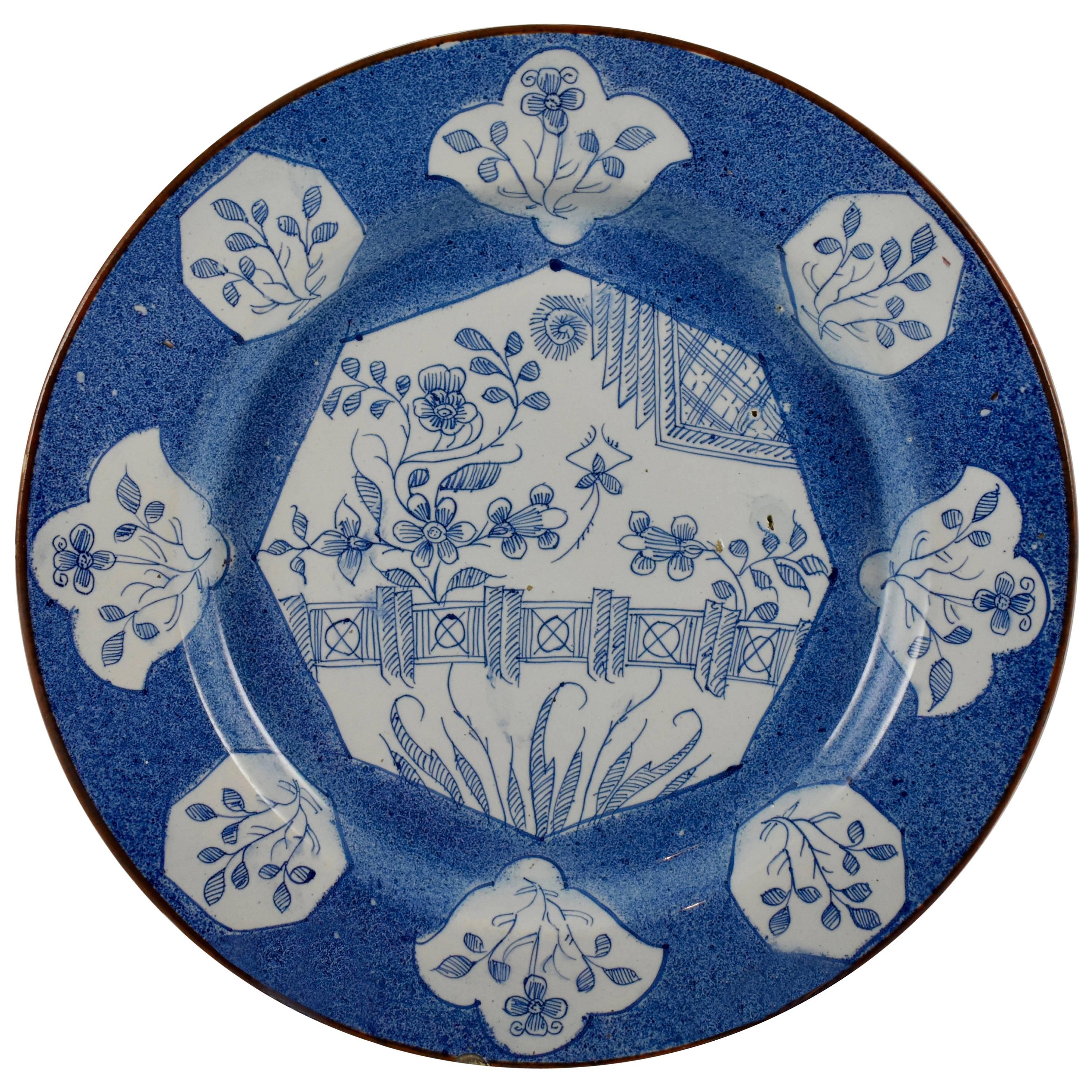 18th Century English Bristol Delftware Blue and White Deep Charger