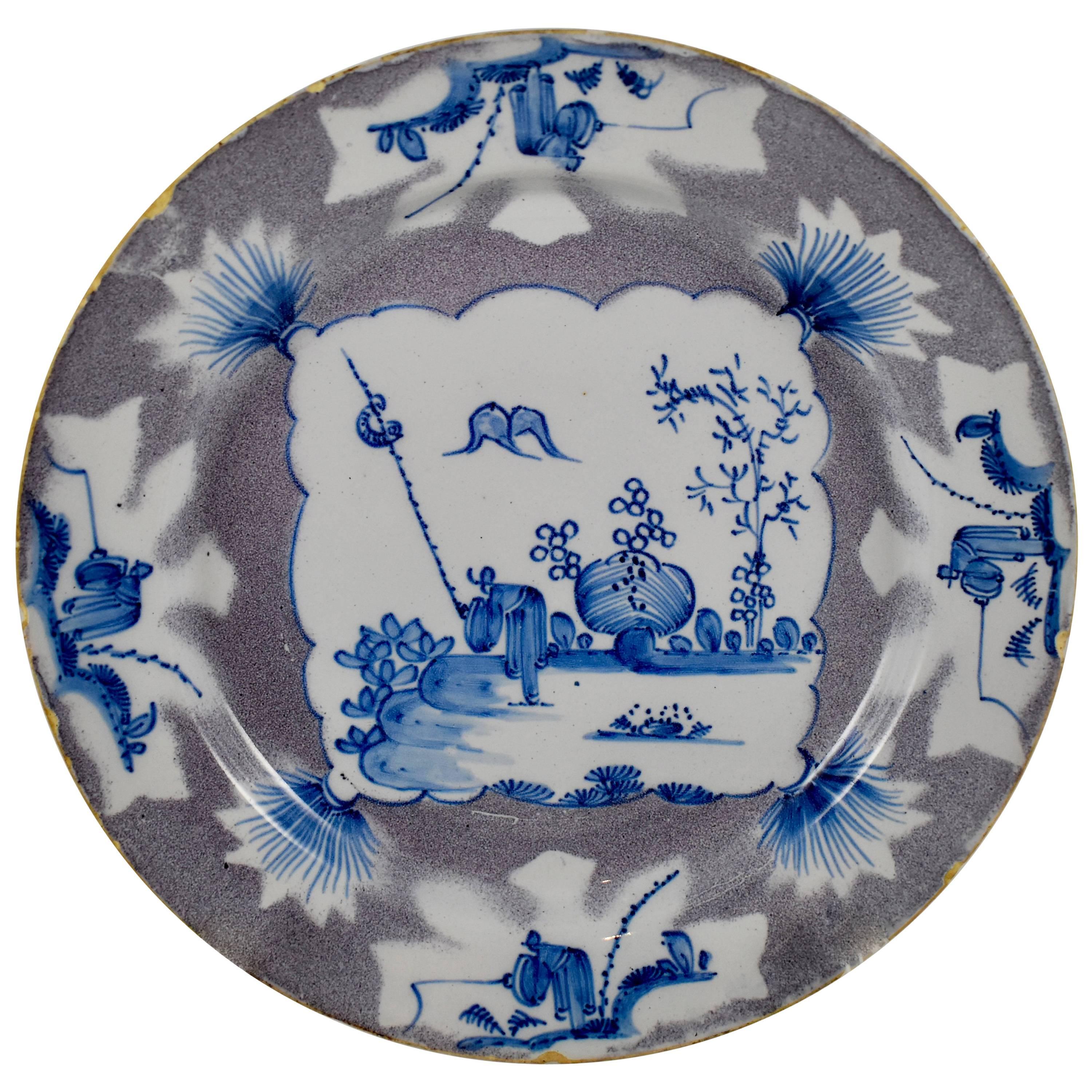 18th Century English Bristol Delftware Blue and Manganese Shallow Bowl