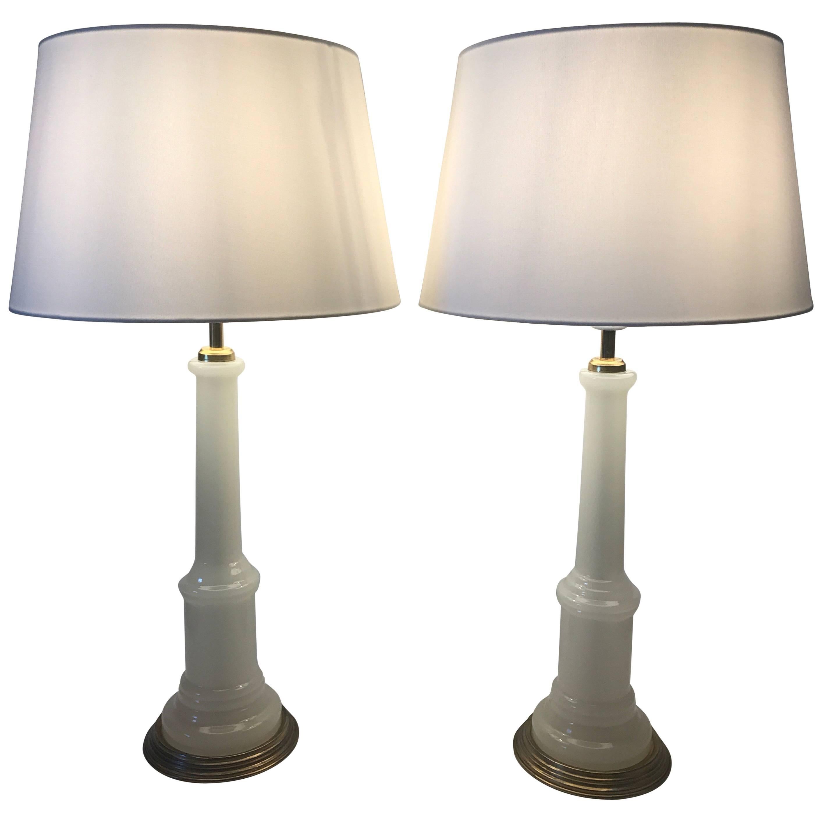 Pair of Large Swedish Josef Frank Opaline Table Lamps Svenskt Tenn Model 2583 For Sale