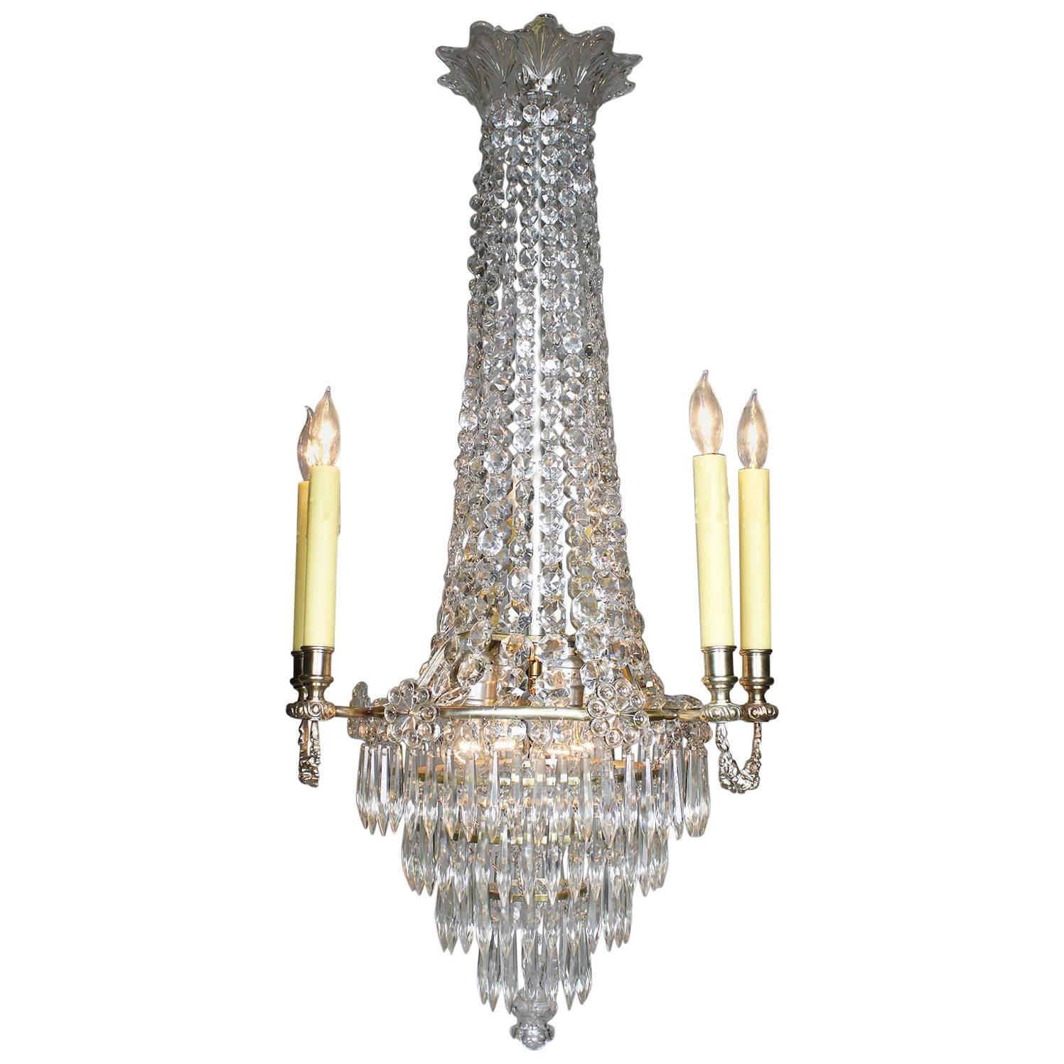 French 19th-20th Century Louis XVI Style Silvered Bronze & Cut-Glass Chandelier