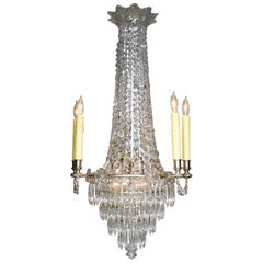 Antique French 19th-20th Century Louis XVI Style Silvered Bronze & Cut-Glass Chandelier