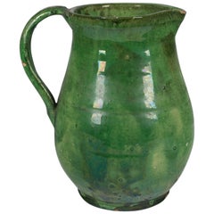 19th Century French Terracotta Pitcher with Green Glaze