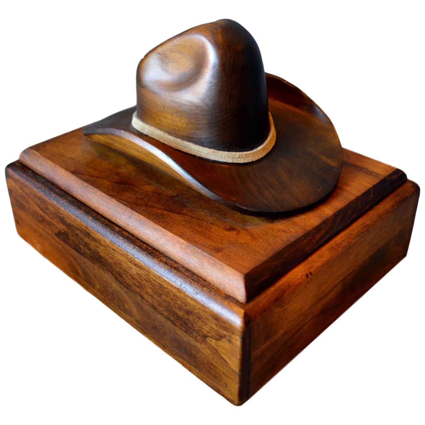 Hand-Carved Wood Cowboy Hat Box at 1stDibs | cowboy hat boxes for sale,  western hat boxes for sale, wooden cowboy hat