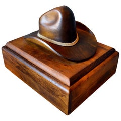 Vintage Hand-Carved Wood Cowboy Hat Box