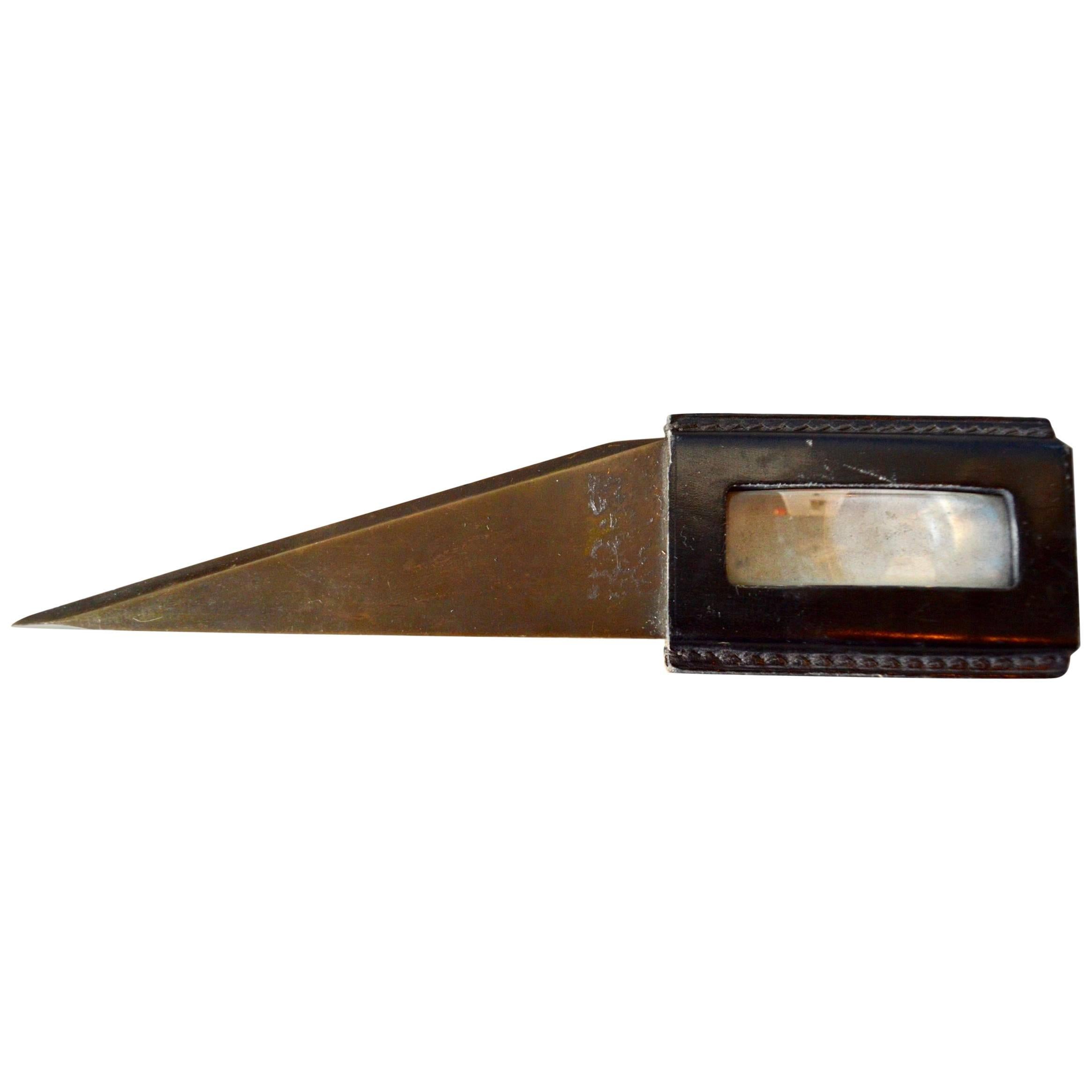 French Leather Letter Opener with Built in Loupe