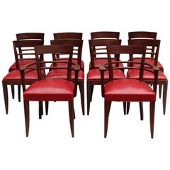 Set of 10 Fine French Art Deco Mahogany dining chairs (8 side and 2 arm)