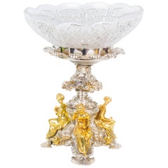 Antique Victorian Silvered Bronze, Ormolu and Crystal Centre Piece 19th Century