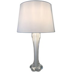 Large Underlay White Art Glass Swedish Orrefors, Flygsfors Table Lamp
