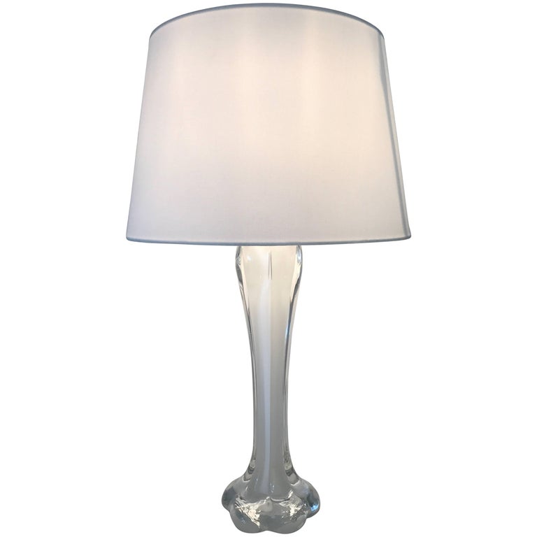 Large Underlay White Art Glass Swedish Orrefors Flygsfors Table Lamp For Sale Large Underlay White Art Glass Swedish Orrefors Flygsfors Table Lamp For Sale