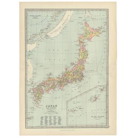 Antique Map of Japan, the Kurile Islands and Liu Kiu Islands, 1886