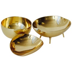 Set of Three Polished Brass Bowls