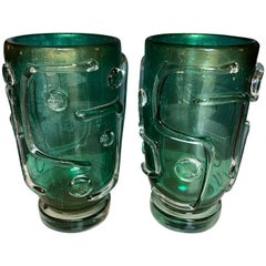 Late 20th Century Pair of Green Murano Glass Vases