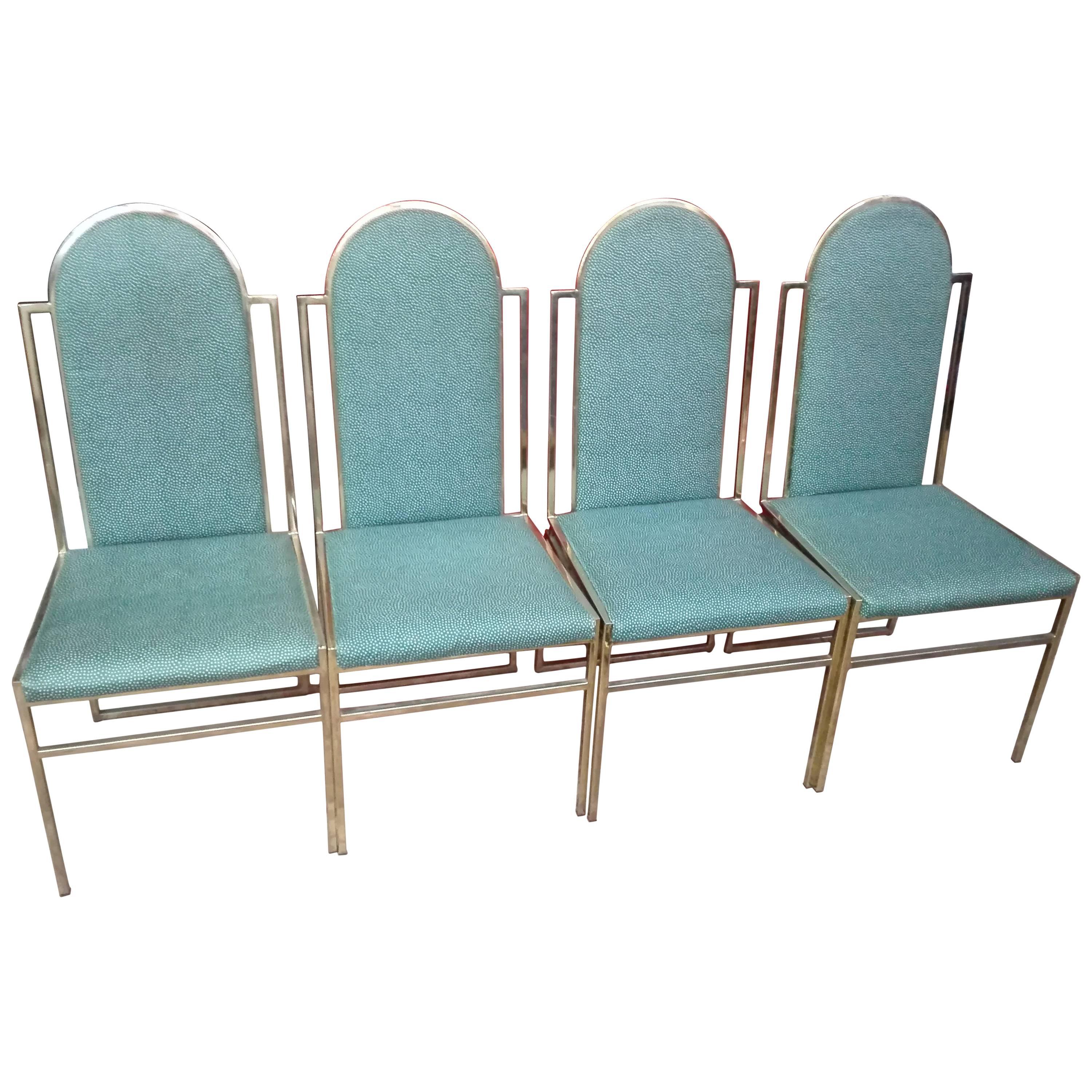 Dining Chairs with Brass Frame by Romeo Rega, 1970s, Set of Four