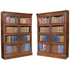 Pair of Oak Four-Sectional Bookcase