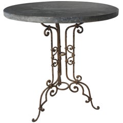 19th Century French Small Wrought Iron Patio Garden Table with Zinc Top