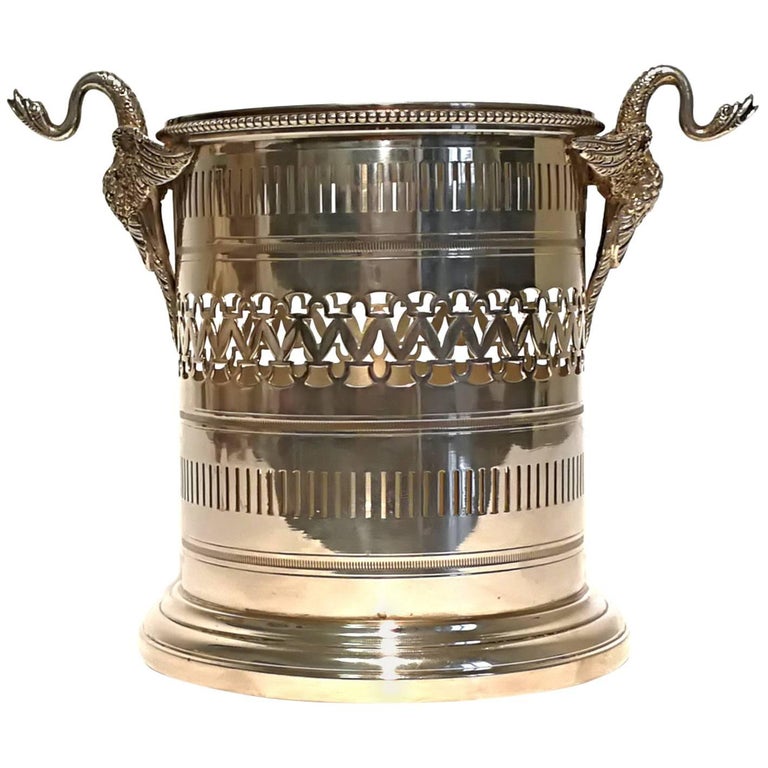 Silver Wine Cooler with Swan Handles at 1stDibs
