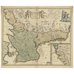 Carte ancienne de la Suède du Sud « Scandavia » de F. de Wit, 1680