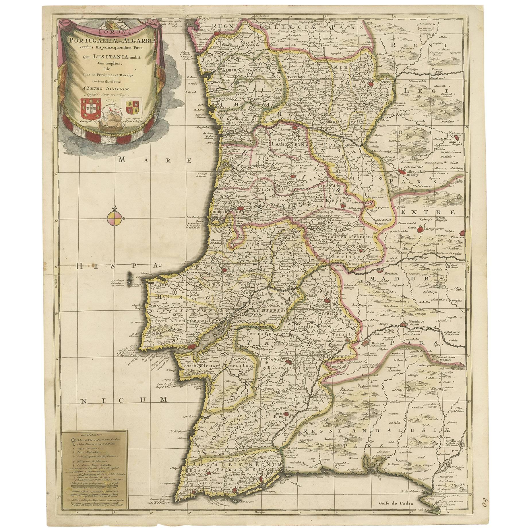 Old Antique Andalusia Spain decorative map de Wit ca 1682 