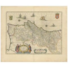 Antique Map of Portugal by W. Blaeu, 1650