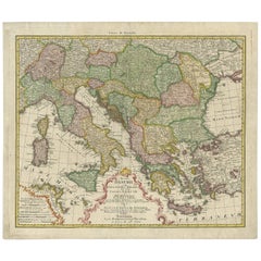 Antique Map of the Region Around Italy, Sicily and Greece by H. Heirs, 1766
