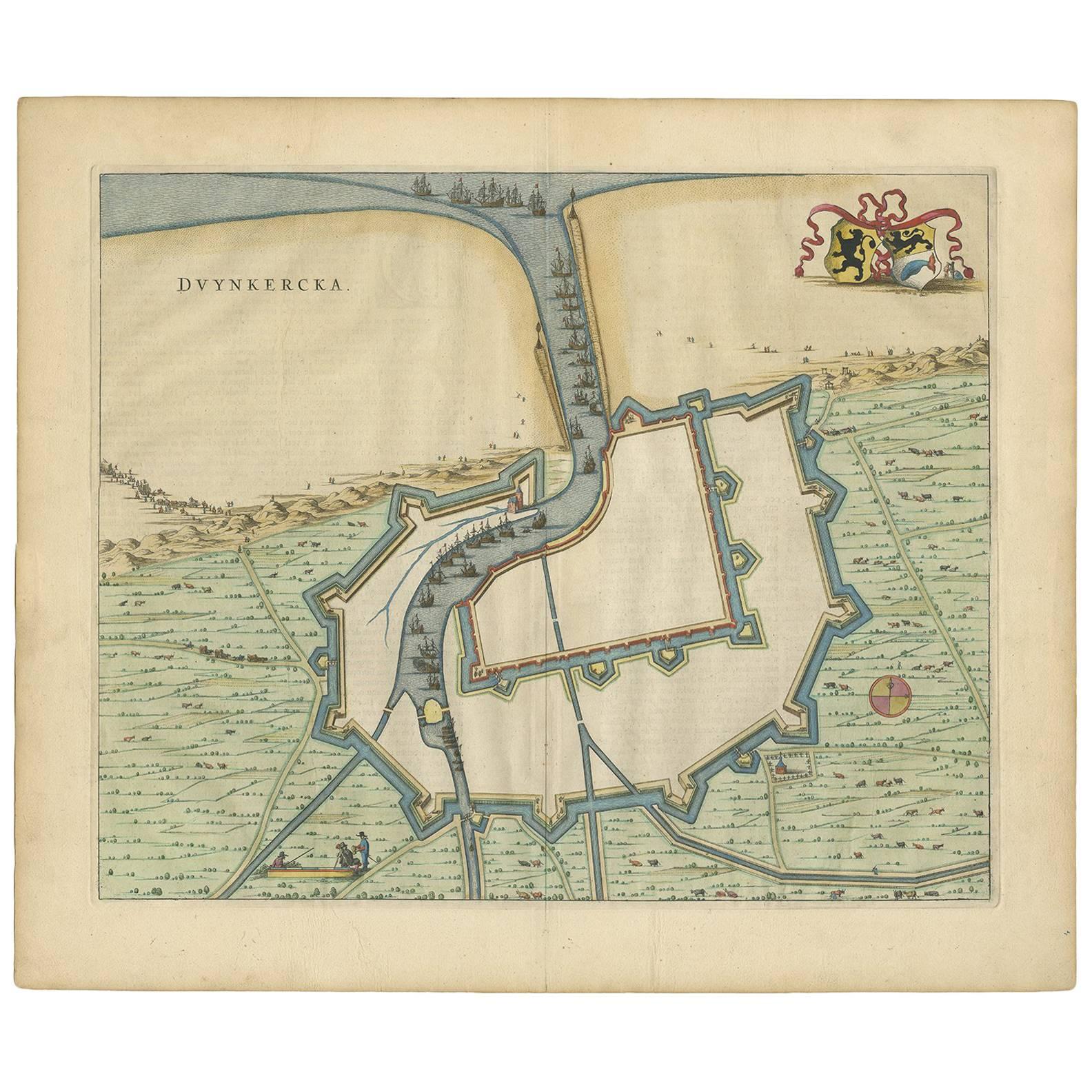 Antique Map of Dunkirk 'France' by J. Blaeu, 1649 For Sale