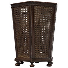 Edwardian 20th Century Octagonal Mahogany and Caned Waste Paper Basket