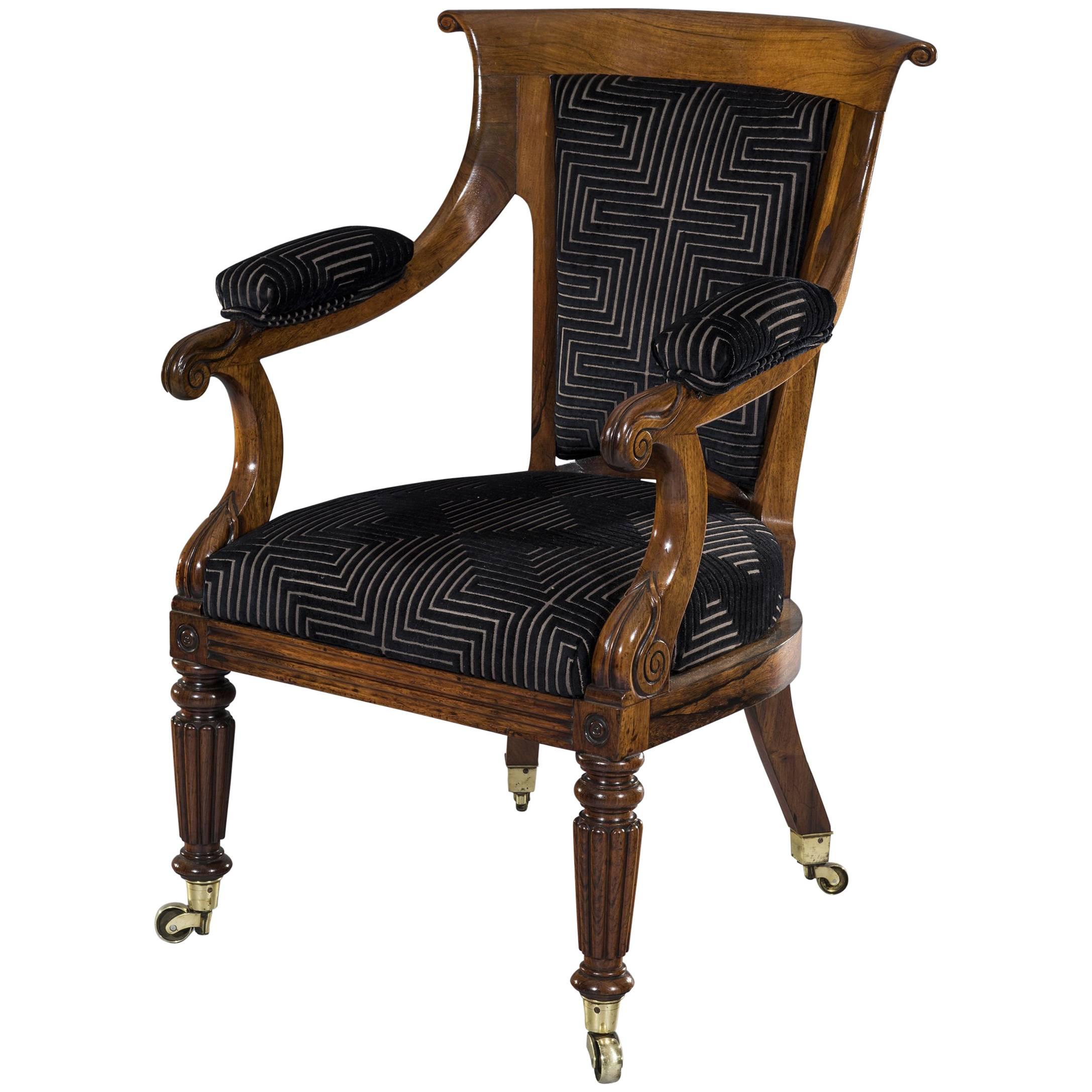 Early 19th Century Period Regency Rosewood Library Armchair For Sale