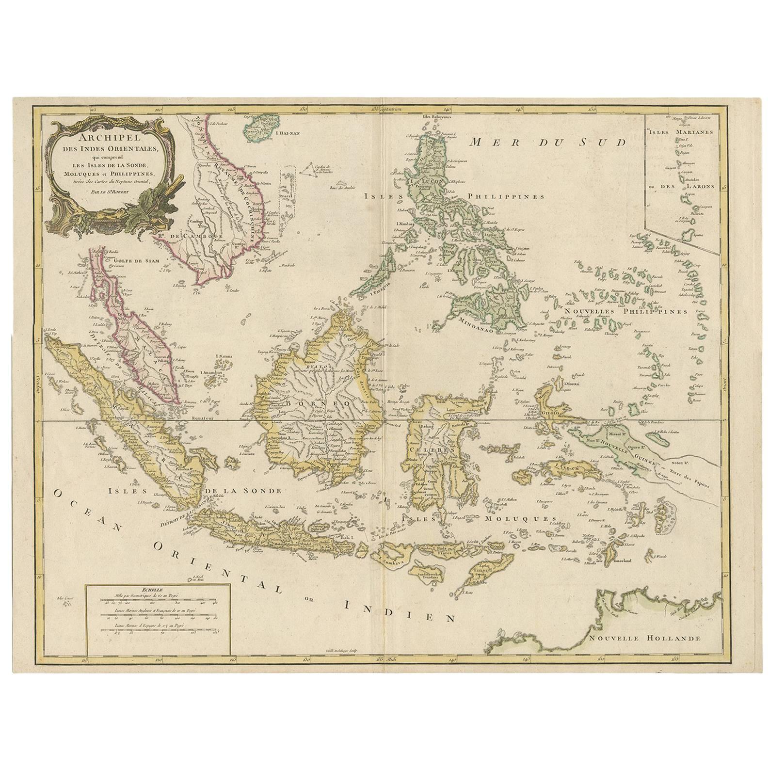 Antique Map of the Indonesian and Philippine Archipelagos by R. de Vaugondy For Sale