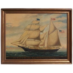 American Oil on Canvas Framed Brigantine Ganges of New York, Circa 1862