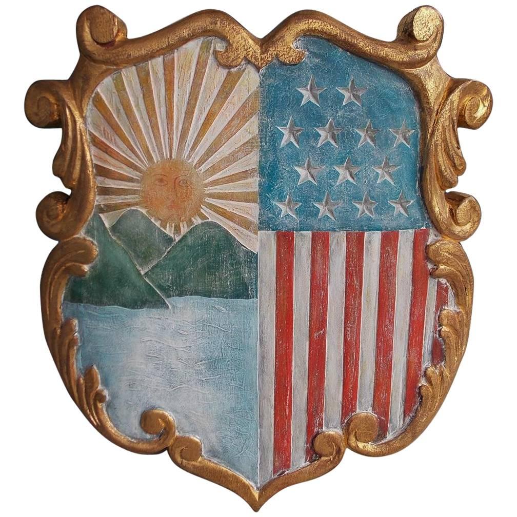 American Gilt Carved and Painted Patriotic Shield, Circa 1920
