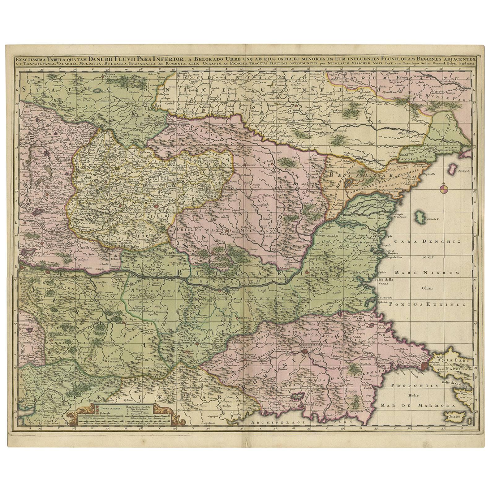 Antike Karte von Ukraine, Bulgarien, Rumänien, Servia und der Umgebung von N. Visscher