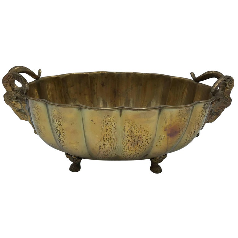 1960s Italian Brass Scalloped Cachepot Bowl with Rams Head Motif at 1stDibs