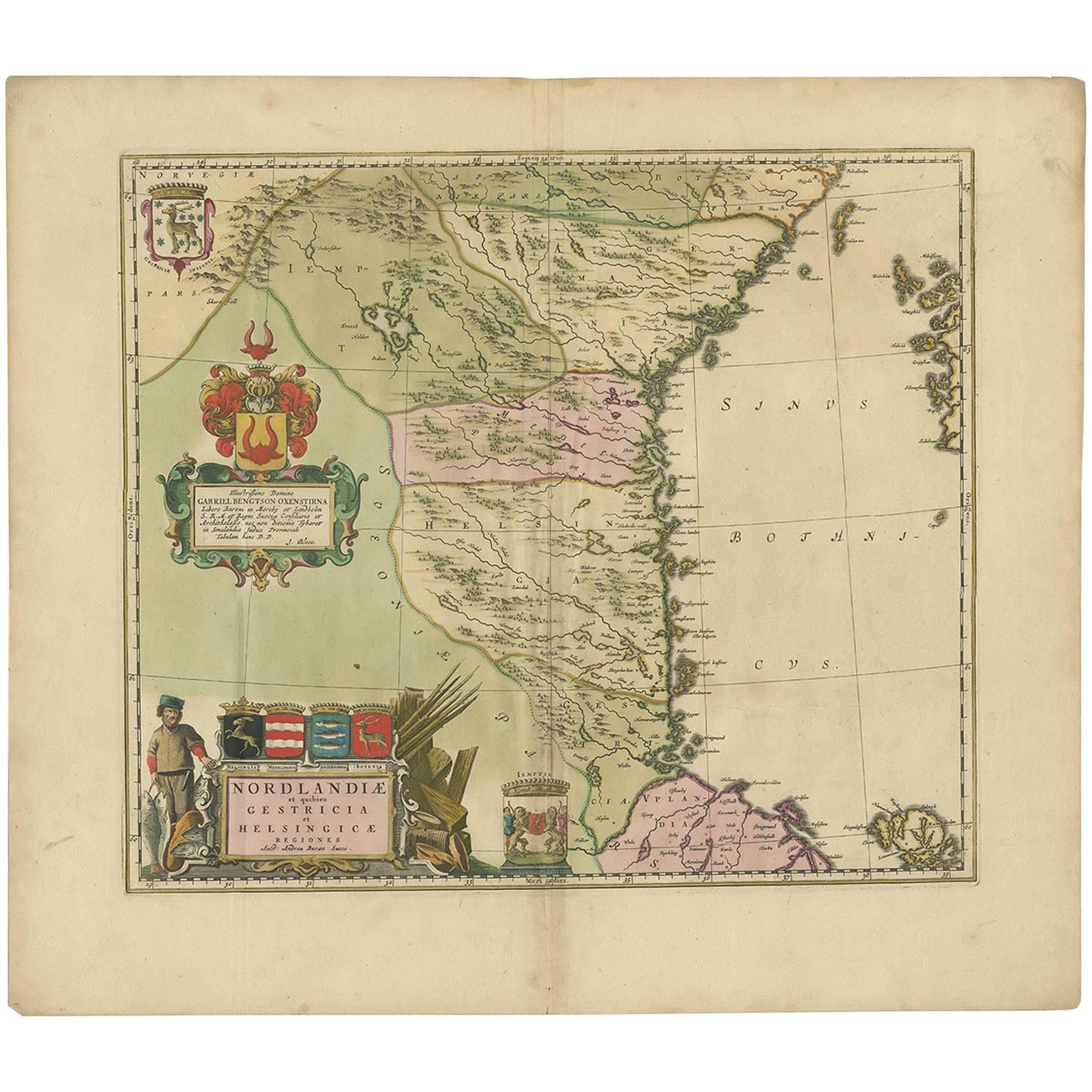 Antique Map of Central Sweden by J. Blaeu, 1662 For Sale