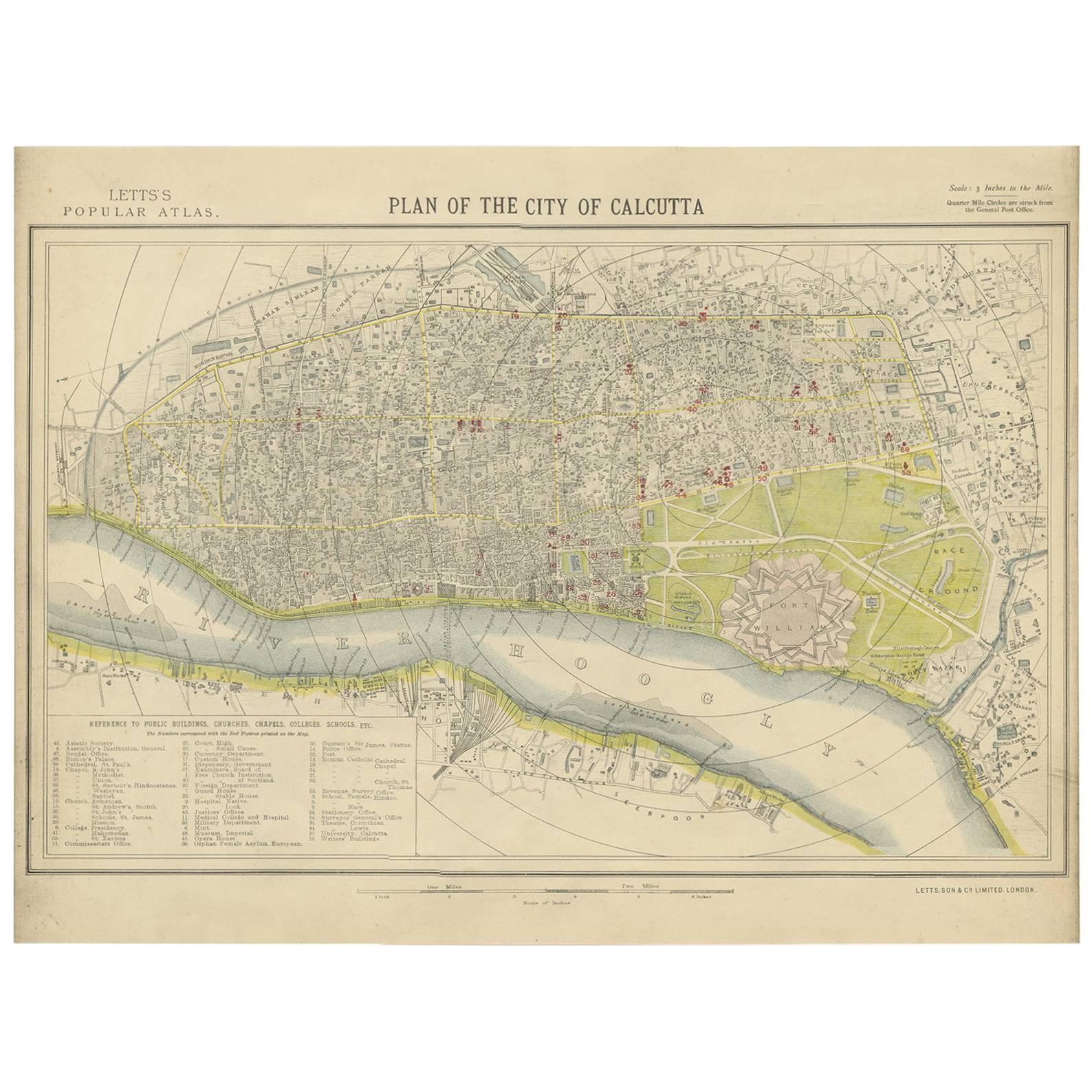 Antique Plan of the City of Calcutta 'India' by Letts, 1883