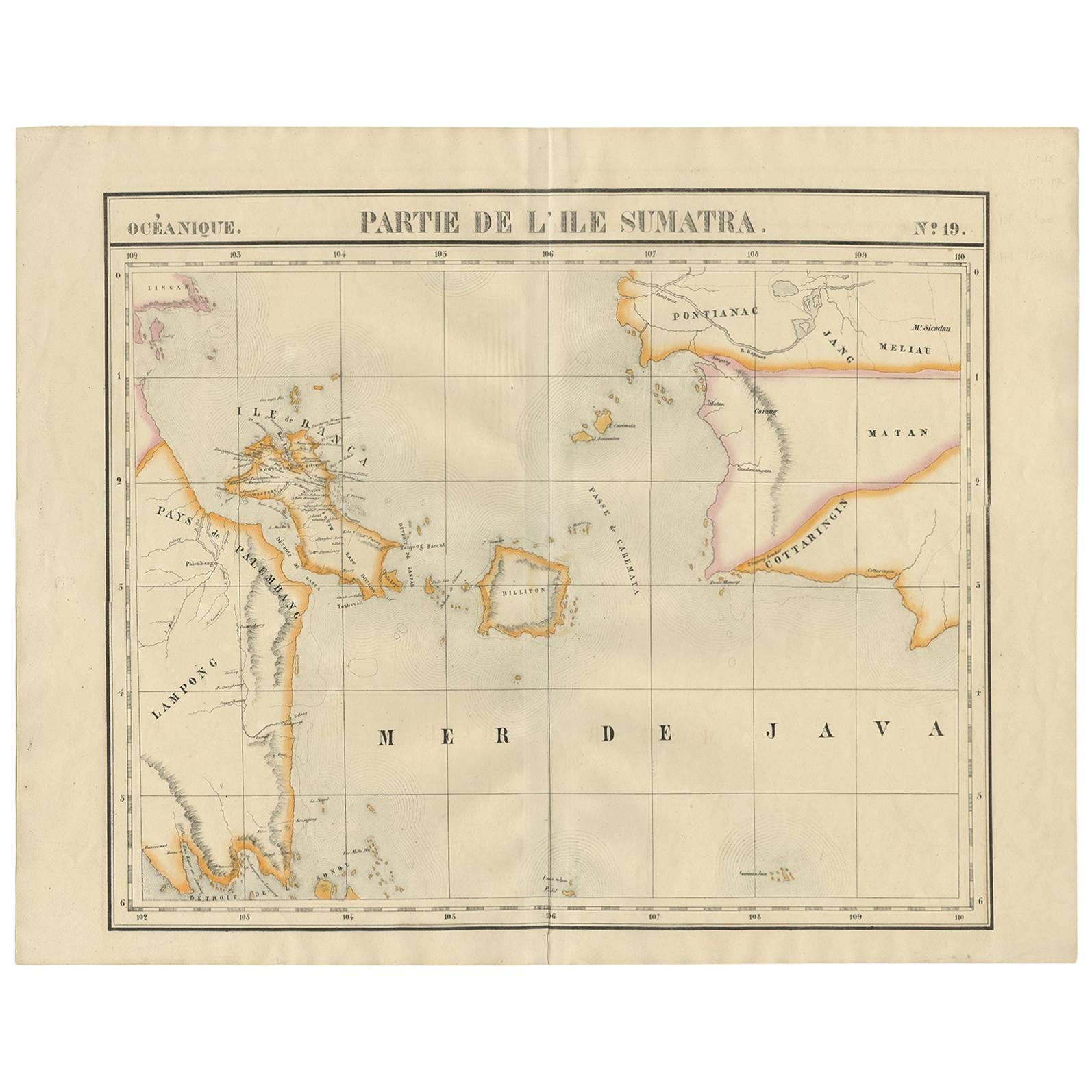 Antique Map of South Sumatra by P.M.G. Vandermaelen, 1827 For Sale