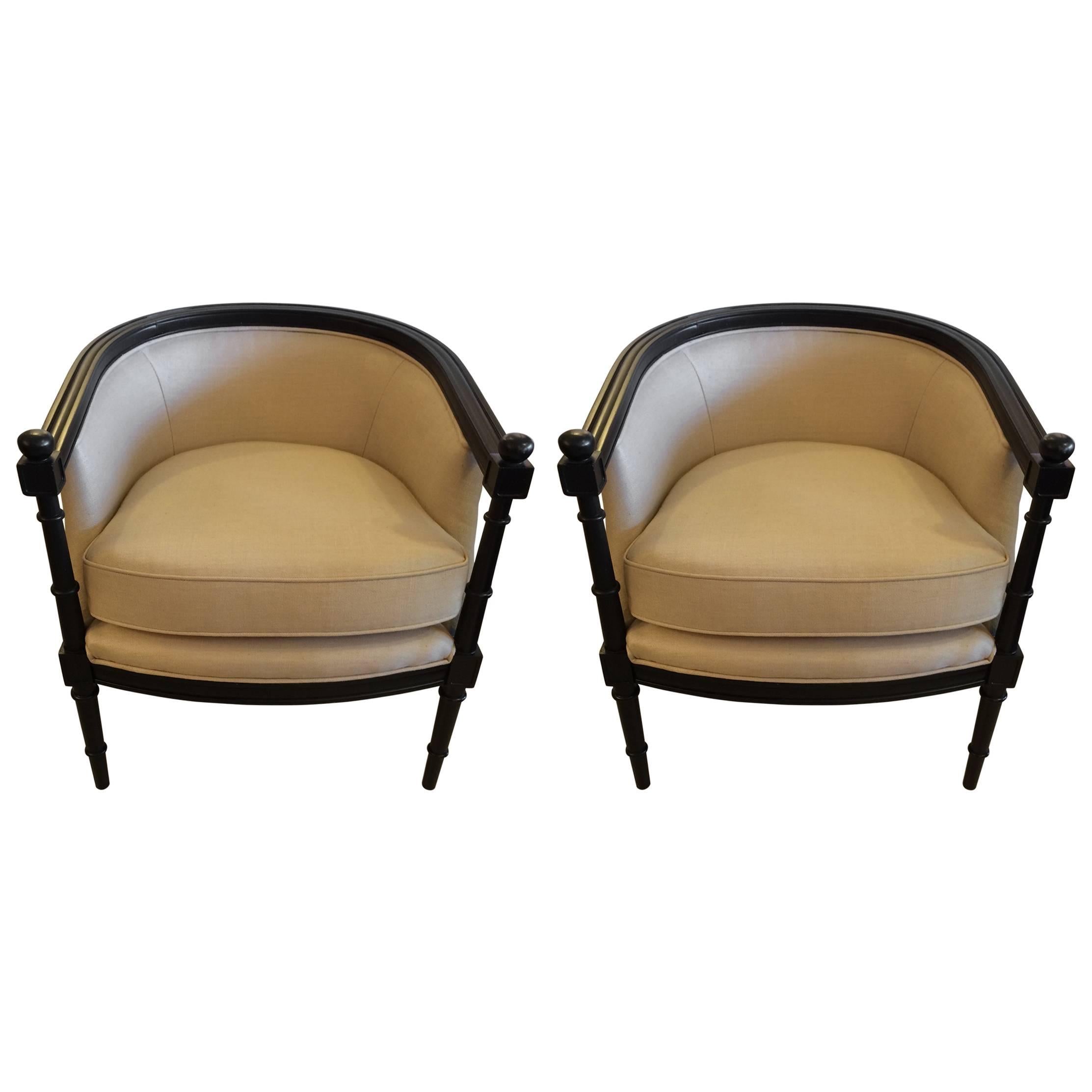 Smart Tailored Pair of Barrel Shaped Tub Club Chairs