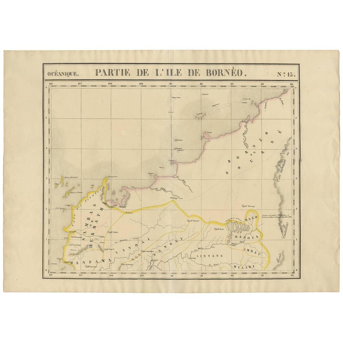 Antique Map of Borneo and Malaysia by P.M.G. Vandermaelen, 1827