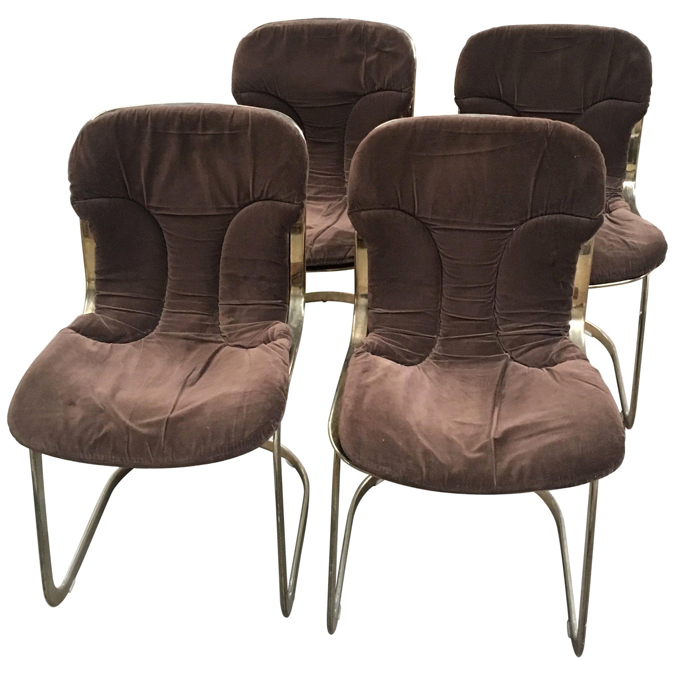 Mid-Century Modern Italian Set of Cidue Gilt Metal Chairs by Willy Rizzo, 1970s