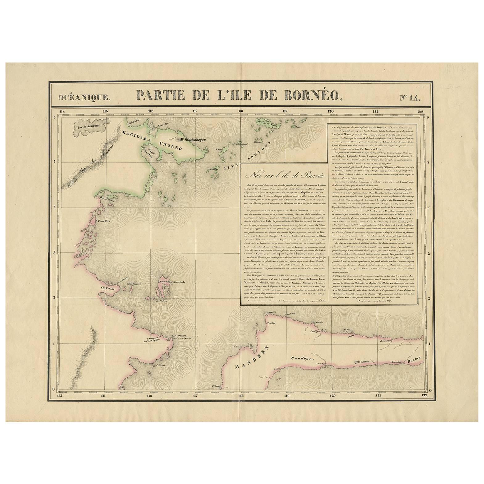 Carte ancienne du nord-est du Borneo et du nord de la Indonésie par P.M.G. Vandermaelen