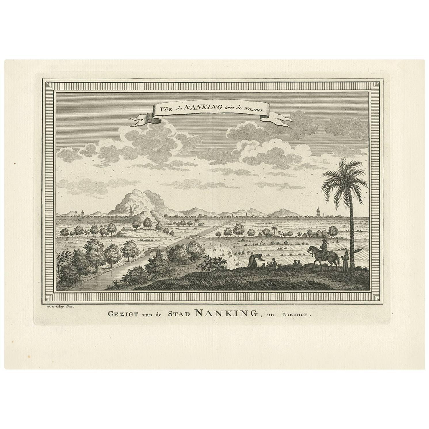 Antique Print of the City of Nanking 'China' by J. Van Schley, circa 1750 For Sale