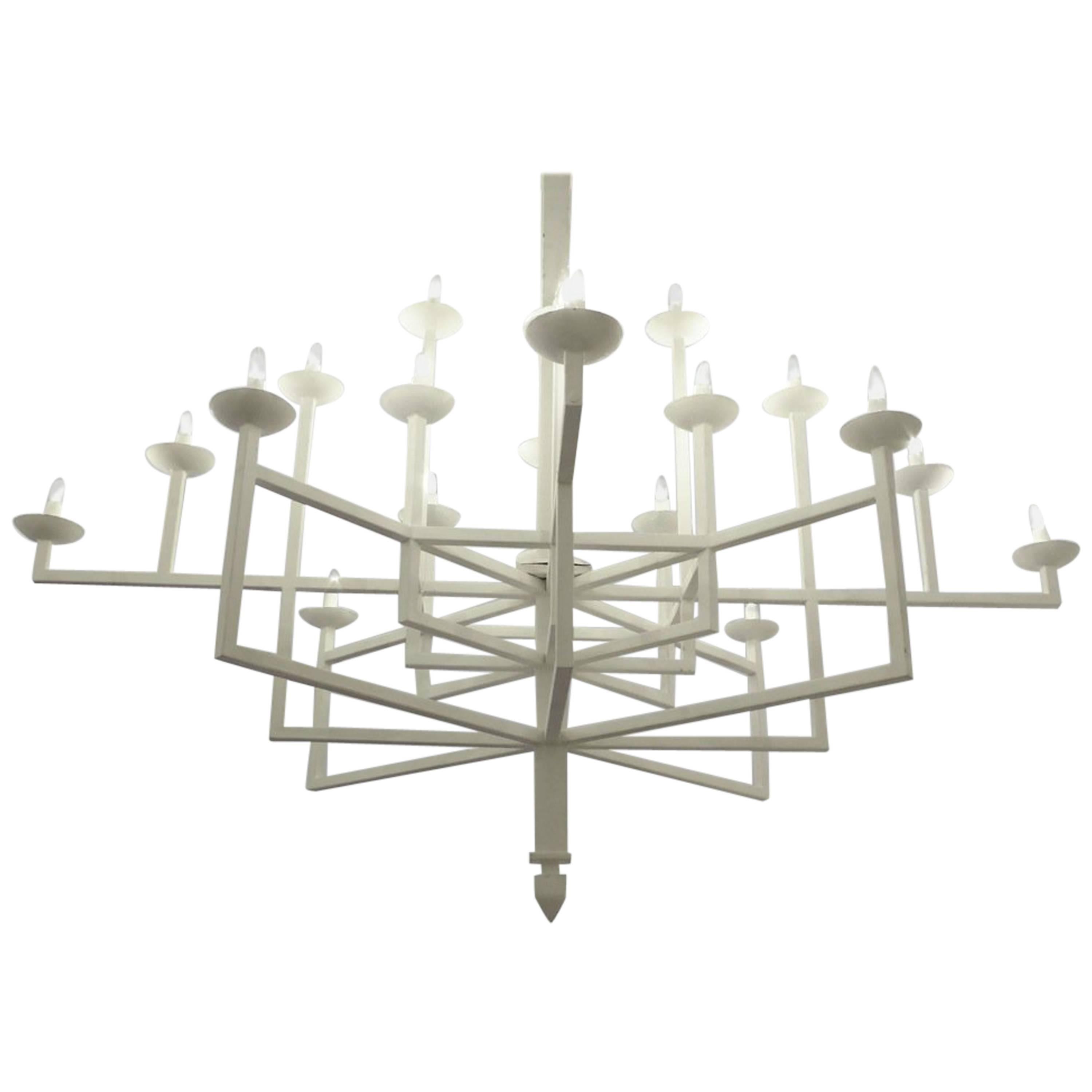 Large White Lacquered Metal Chandelier, 1980s