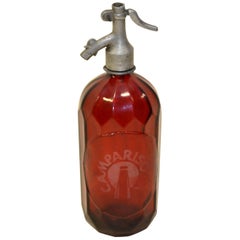 Vintage 1950s Red Glass Italian Soda Syphon Seltzer Campari Bar Bottle