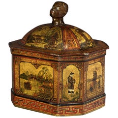 19th Century Period Lead Tobacco Jar Decorated in the Chinoiserie Style