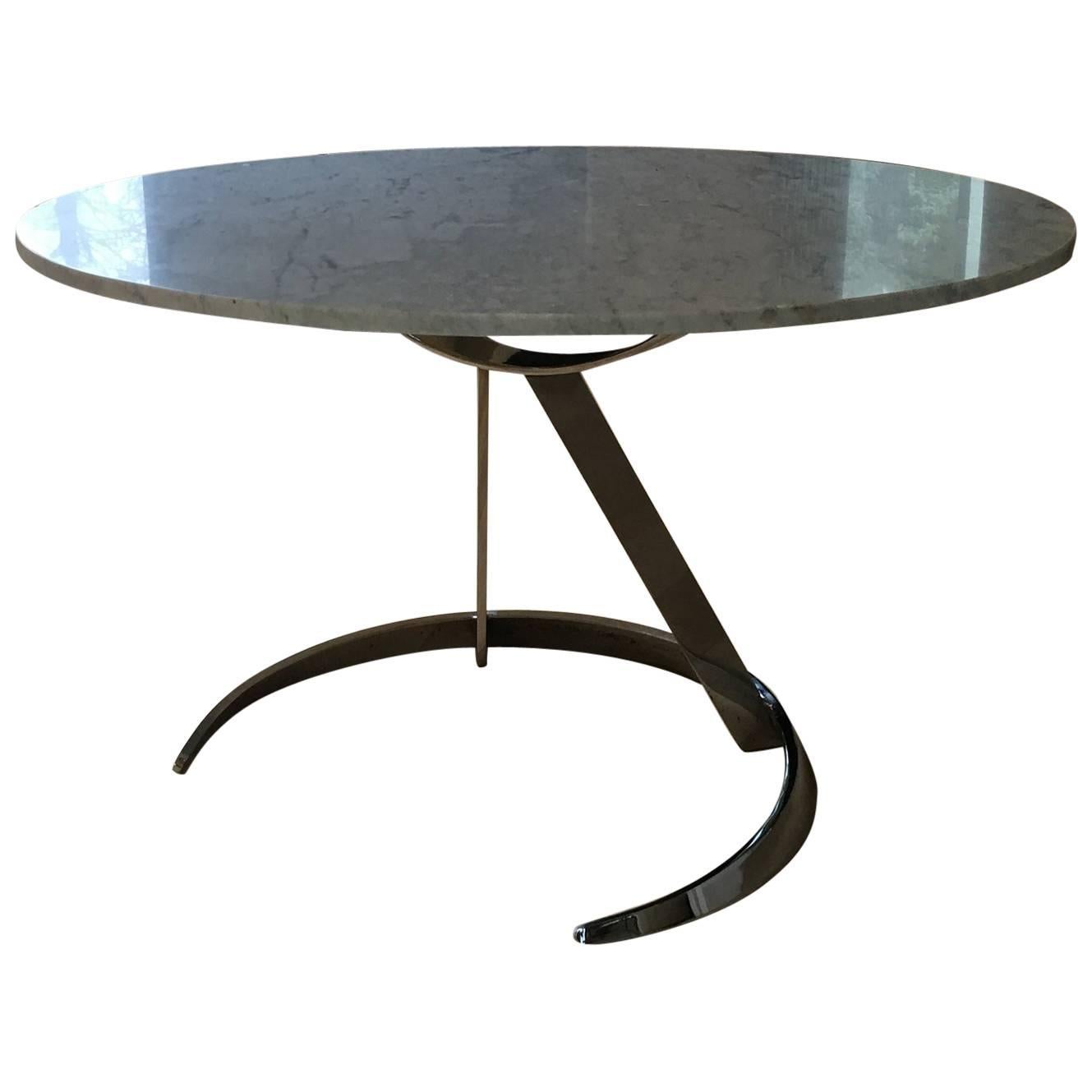 Circular Dining Table with Chrome Pedestal and Marble Tabletop by Boris Tobacoff