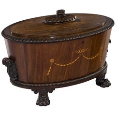 Exceptional George III Carved Mahogany Inlaid Oval-Shaped Wine Cooler